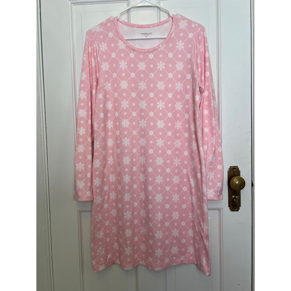 Charter Club Intimates Pink Nightgown Pink White Snowflake Women's XS FLAW